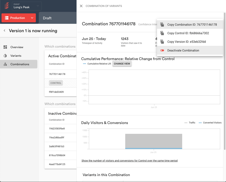 Manually deactivating combinations